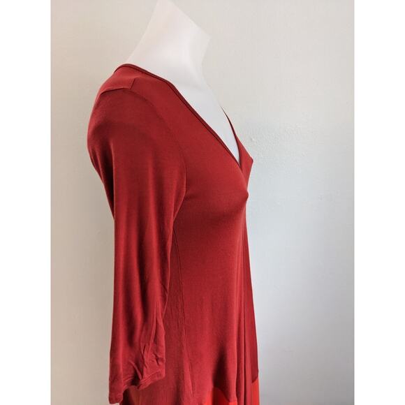 Ming Ming Size Medium Handkerchief Hem Shift Dress Red Orange Colorblock V Neck - Picture 7 of 13